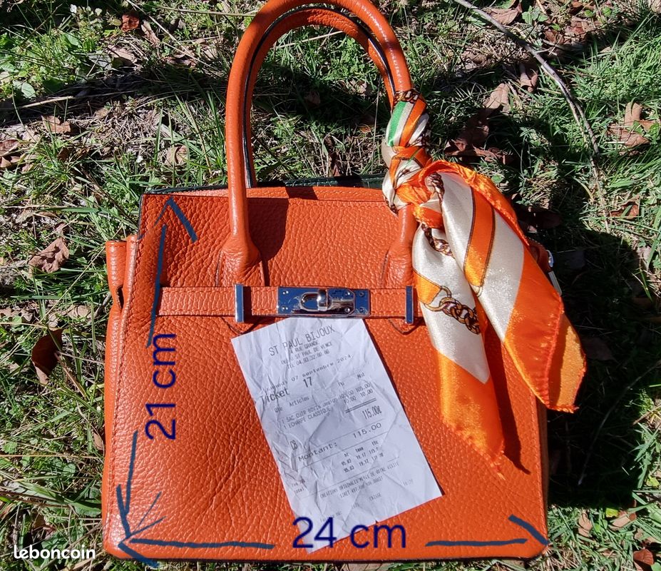 Grand Sac De Voyage En Cuir Véritable – Orange Et Marron, Fabrication Française