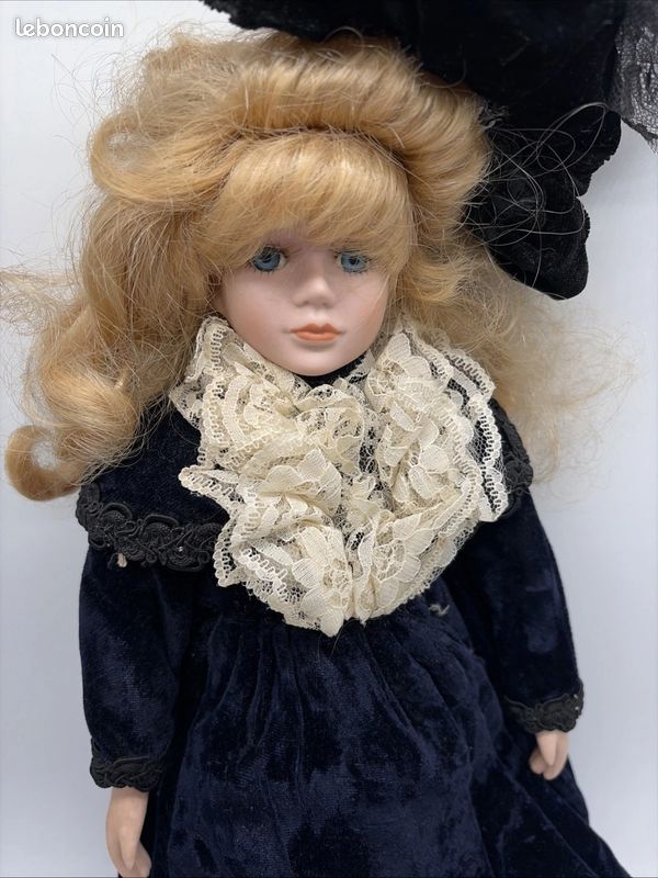 Alberon porcelain Doll Red Velvet Dress And Hat