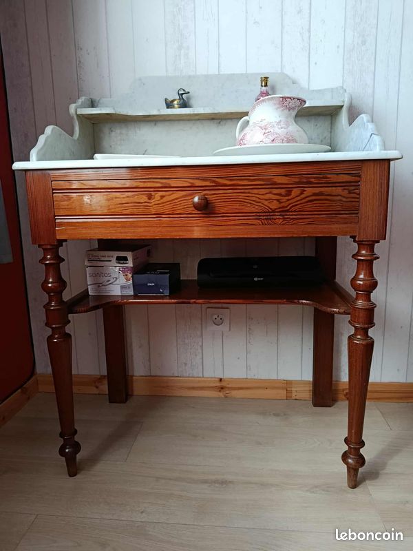 Table de toilette , coiffeuse ancienne en marbre blanc (image 2)