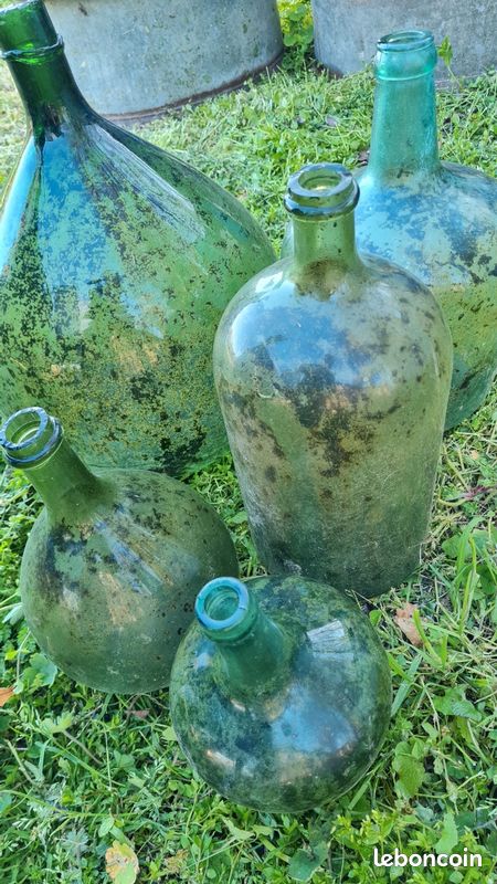 Ancienne Bouteille En Verre Vert 1,5 L - Modèle Déposé - Déco Vintage