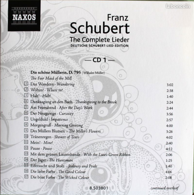 Coffret 38 CD : Intégrale des lieder de SCHUBERT sous la direction de Ulrich Eisenlohr / NAXOS / Musique classique / Chant (image 17)