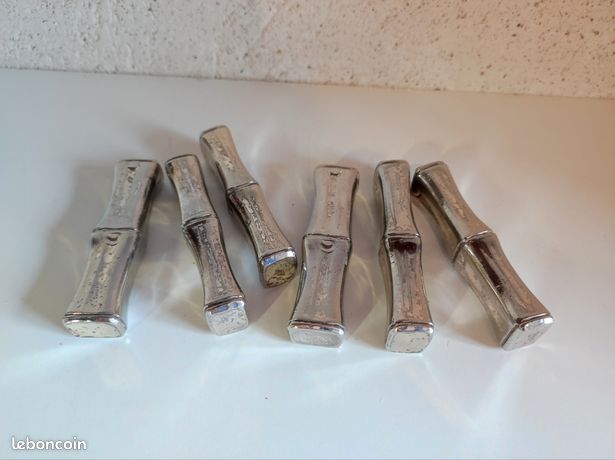 Lot De 9 Porte-couteaux En Bambou – Style Métal Argenté – Argenterie – Dimensions 8x4,5x2 Cm