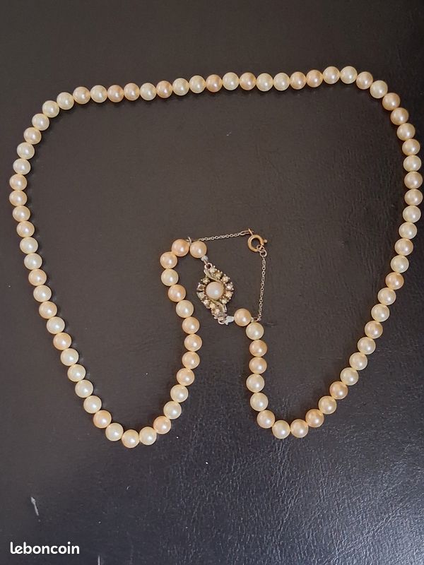 Collier Vintage Strass Argenté - Métal Argenté, Pierres Zircon, Occasion En Très Bon état