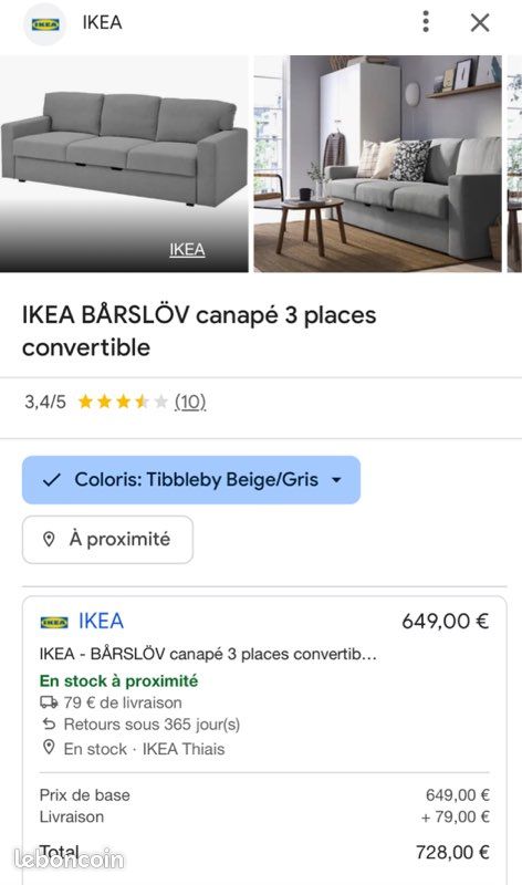 Canapé 3 places IKEA avec coffre de rangement et repose pieds (image 3)