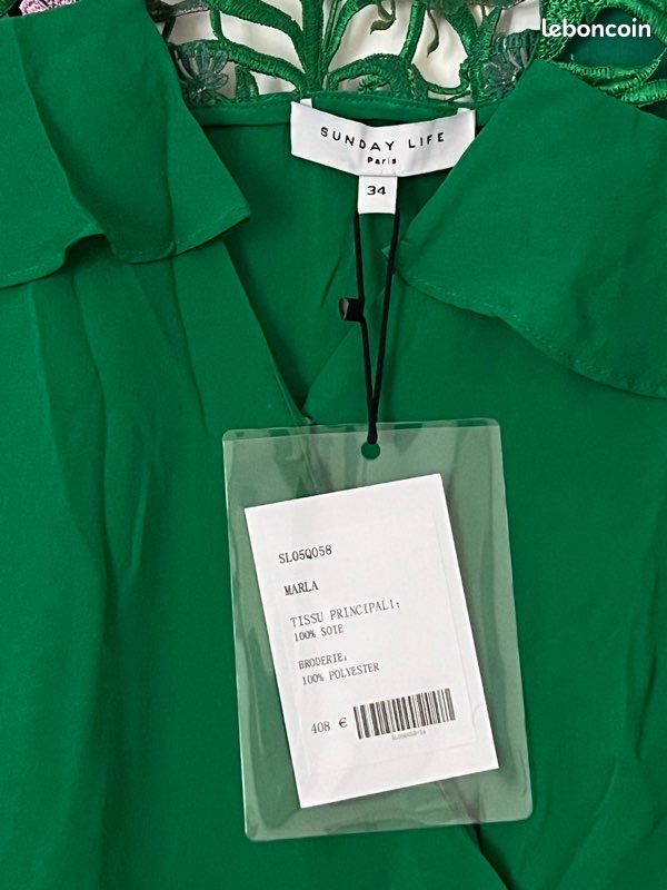 Robe Bébé 100% Soie Verte Taille S - Style Fit & Flare, Imprimé Plaid - Neuf Avec étiquettes