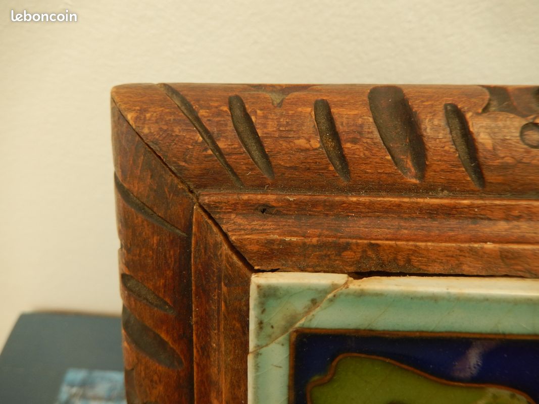 Dessous De Plat Ancien Choisy-le-Roi – Bois Et Faïence – Décor Oriental – 19ème