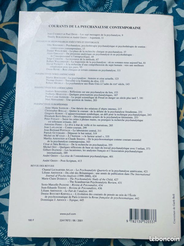 Rfp - Revue Française de Psychanalyse - Numéro Hors série - ANDRE GREEN 2001 Puf (image 3)
