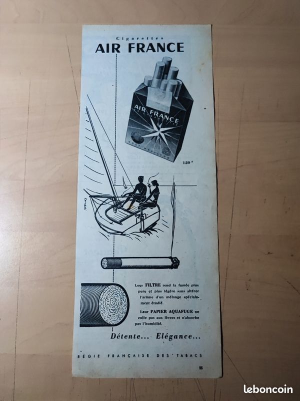 Introuvable, Affiche page publicitaire vintage cigarette Air France de 1955 