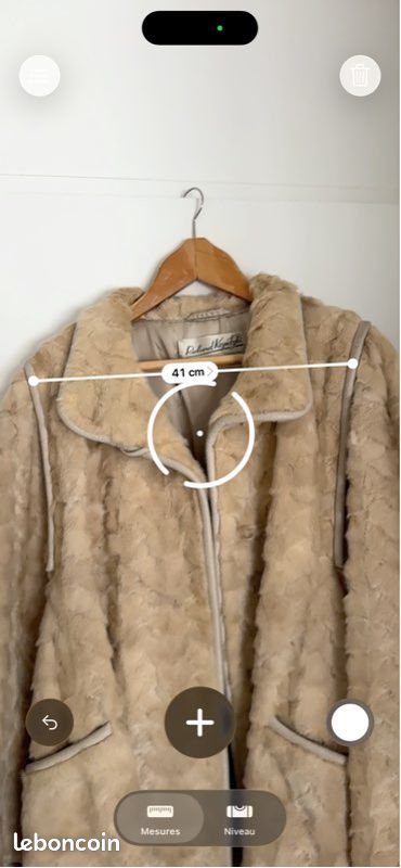 Manteau De Fourrure Véritable Kopetzki - Taille L - Long, Beige, Doublure Satin & Cuir - Occasion TBE