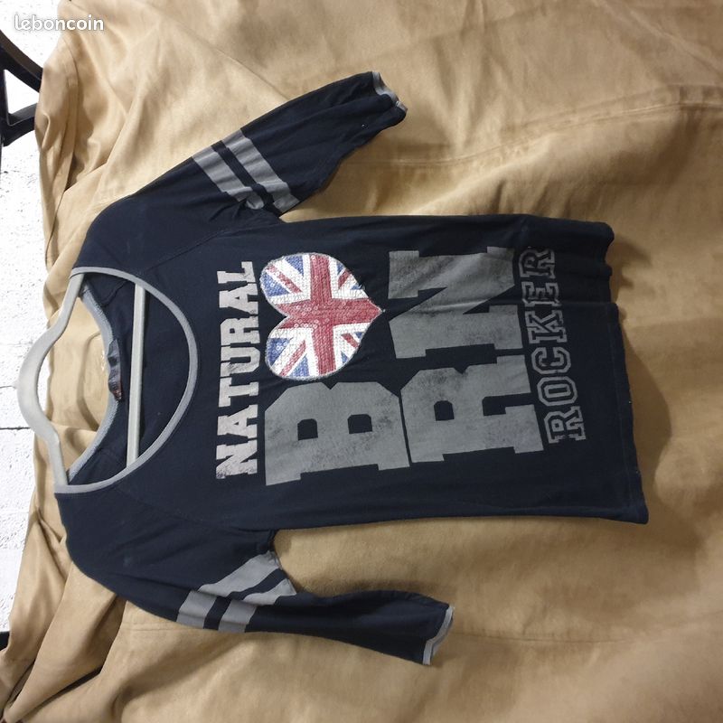 T-shirt Bershka, noir gris, UK, manches 3/4, S, 36 (image 2)