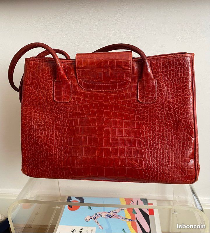 Sac à Main Vintage Rouge En Cuir Et Bakélite - Bandoulière, Occasion