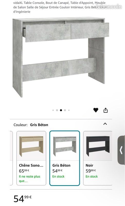 Table console gris béton (vidaXL) (image 1)