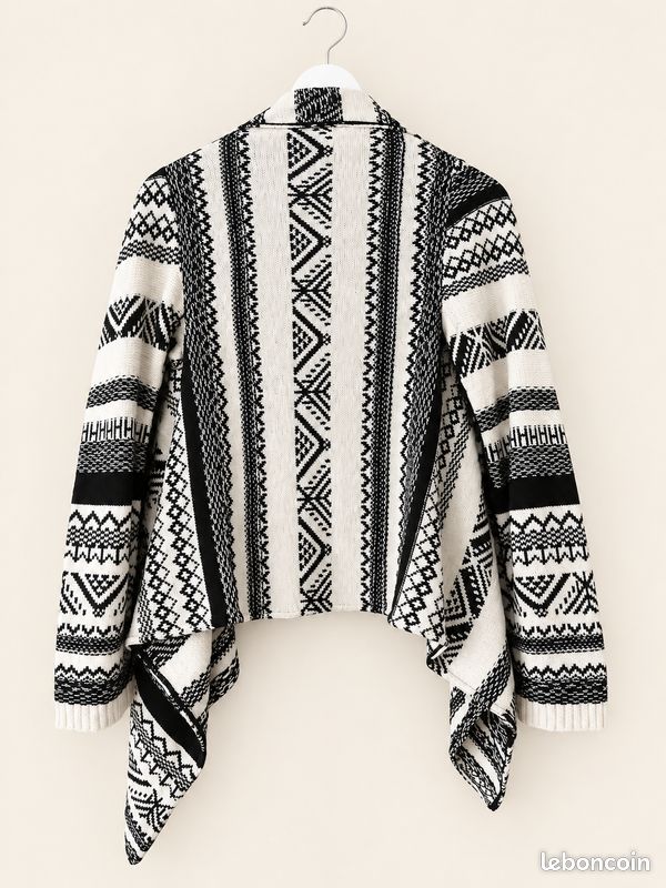 Cardigan Clockhouse noir et blanc à pans – 62 % coton – S/36 oversize (image 2)