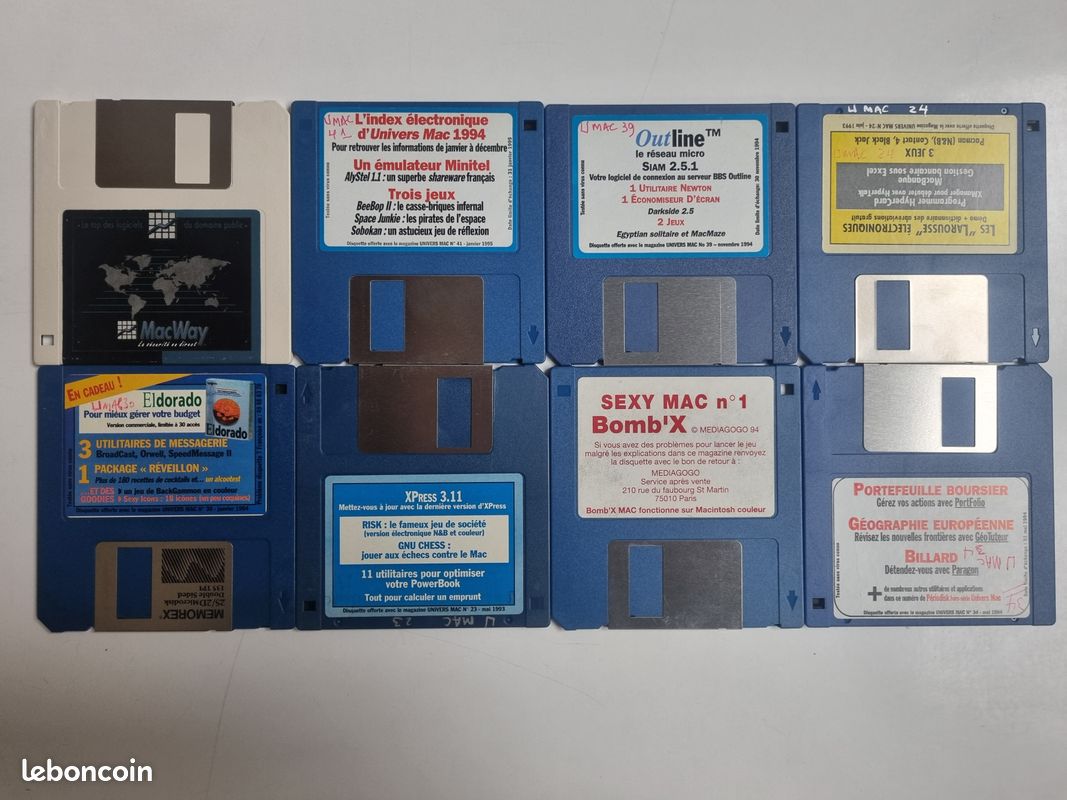 LOT DISQUETTES UNIVERS MAC 1993-1995 – JEUX – XPress – SHAREWARE – MACINTOSH (image 1)