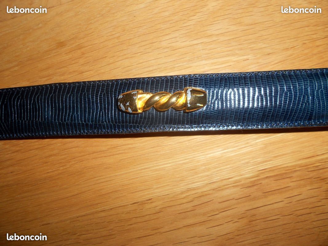 Ceinture vintage cuir bleu marine T.74/84 (image 3)