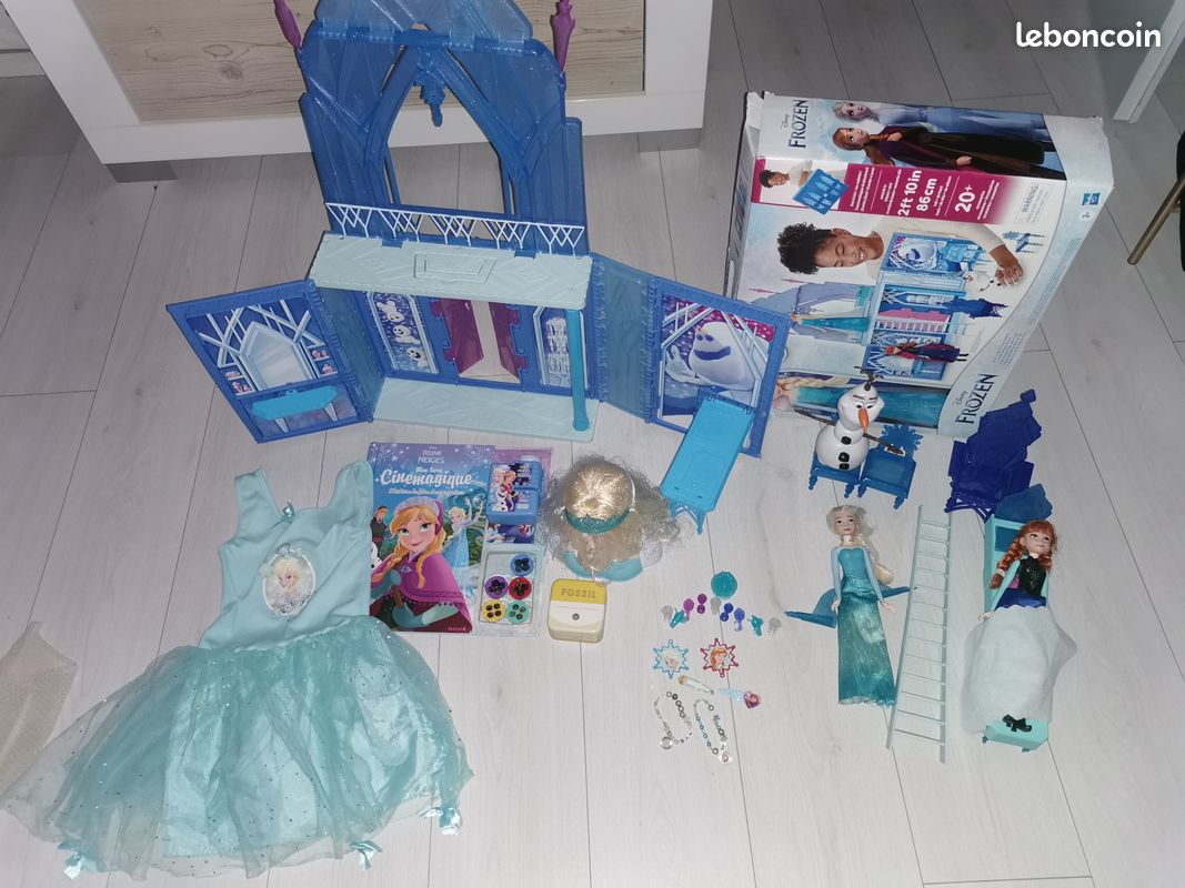 Kit reine des neiges, château poupées, tête à coiffer livre projeté, accessoires (image 1)