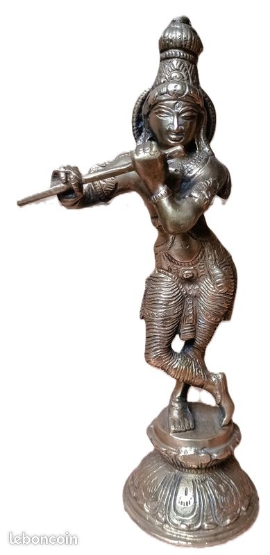 Devyom Statue du Seigneur Krishna en laiton incrustée de pierres semi-précieuses