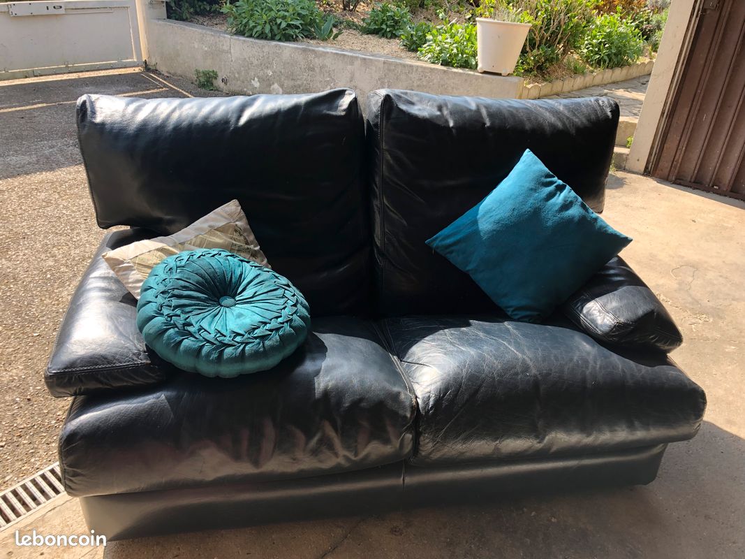Canape en cuir 2 places bleu marine (image 2)