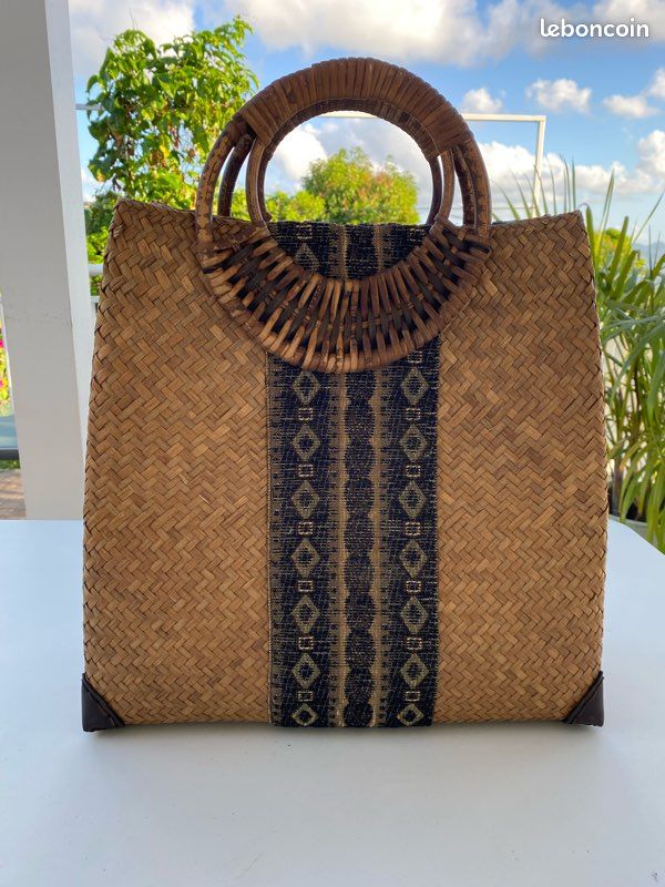 Sac à Main Femme Fait Main - Style Bandoulière En Coton Et Faux Cuir Marron, Neuf Sans étiquette