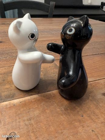 Duo De Salière Et Poivrière En Céramique - Chats Noirs Et Blancs (occasion)