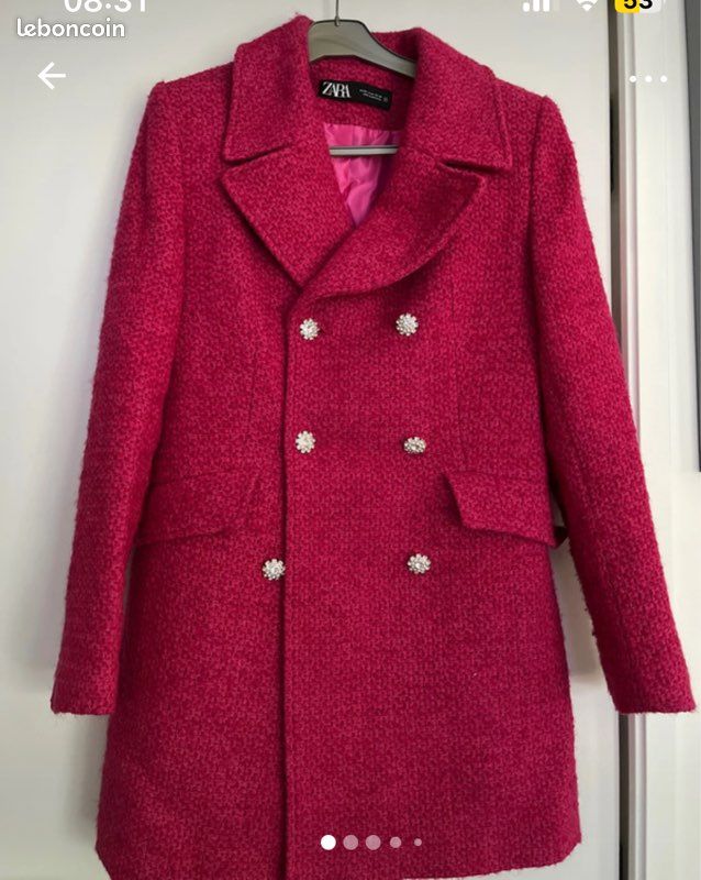 Veste Manteau En Laine Rose Zara - Taille M, Excellent état, Style Overcoat Pour Femme