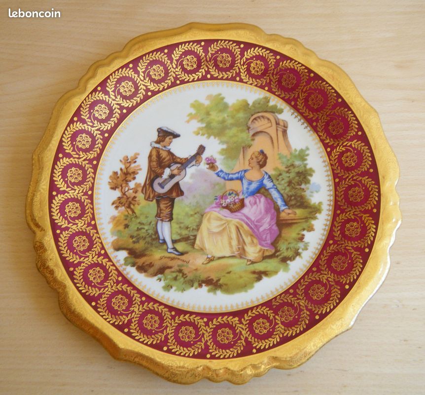 ♥ Jammet Seignolles ♥ Fragonard Marquise ♥ Assiette Décorative ♥ Porcelaine de Limoges Or Fin ♥ 60's ♥ (image 1)