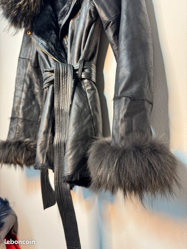 Veste En Fourrure Naturelle De Lapin Uilor - Col En Raton Laveur, Gris Naturel, Pour Femme