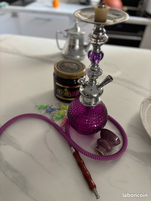 Chicha violette en verre design + tuyau assorti (image 1)