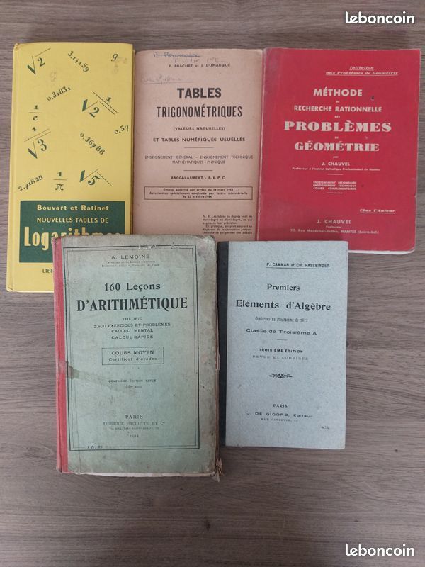 Lot de 4 livres anciens d'algèbre / logarithmes (image 1)