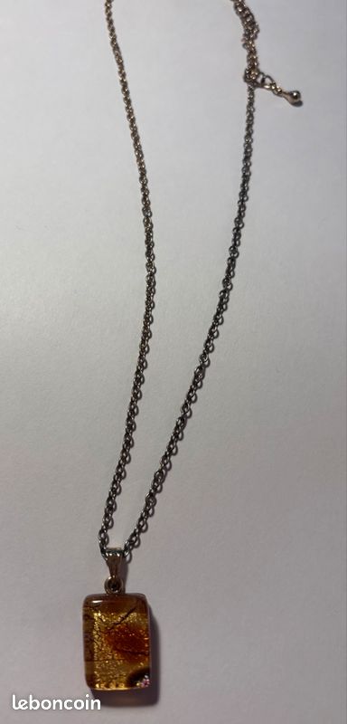 Collier Vintage Pendentif En Ambre - Chaîne, Référence N426 - Bijou Ancien - Occasion