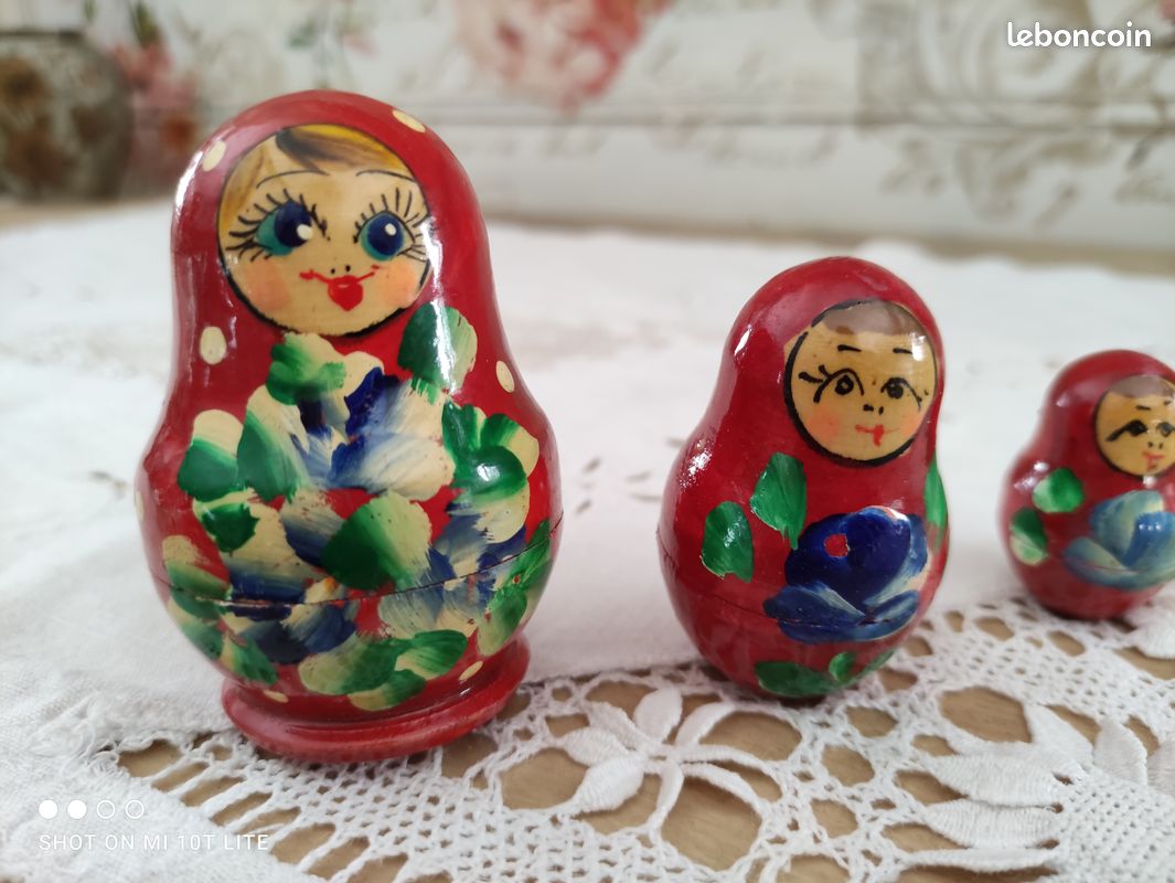 Poupées Russes Matriochka 3 Pièces Bleu/rouge - Peintes à La Main Par Potapova