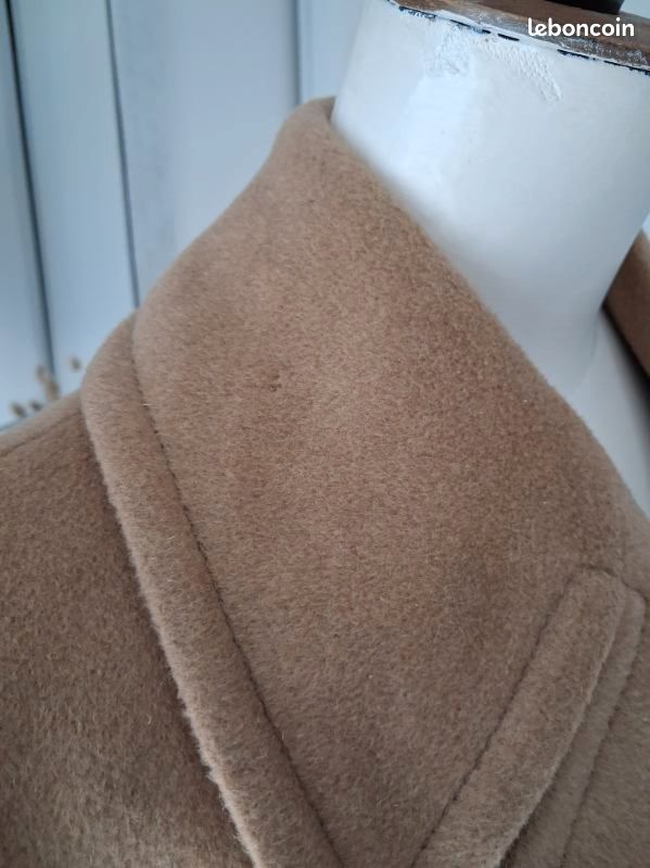 Manteau court , Caban long, croisé, vintage inspiration années 70. JAMAIS PORTE Taille 38 Femme Couleur camel Matière : 50 % poil de chameau (camelhair. Dimensions dans annones (image 7)