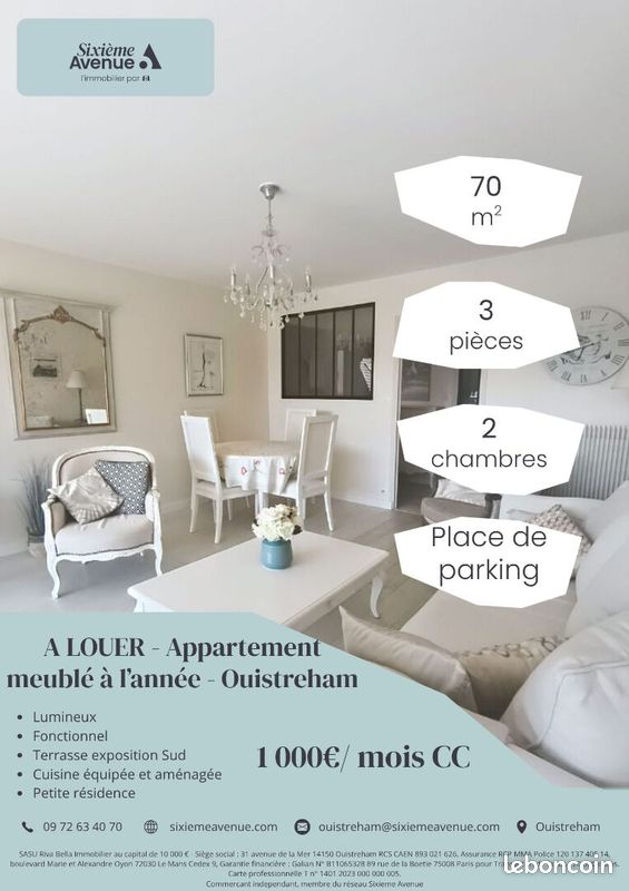 Appartement 3 pièces 70 m² · à Ouistreham · 70 m² · 1 000 €/mois