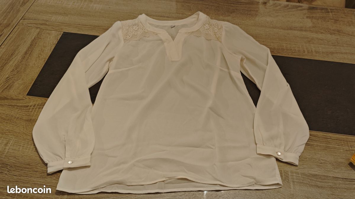 Blouse En Coton Dentelle écru Studio Birkin - Taille 38, Occasion Très Bon état
