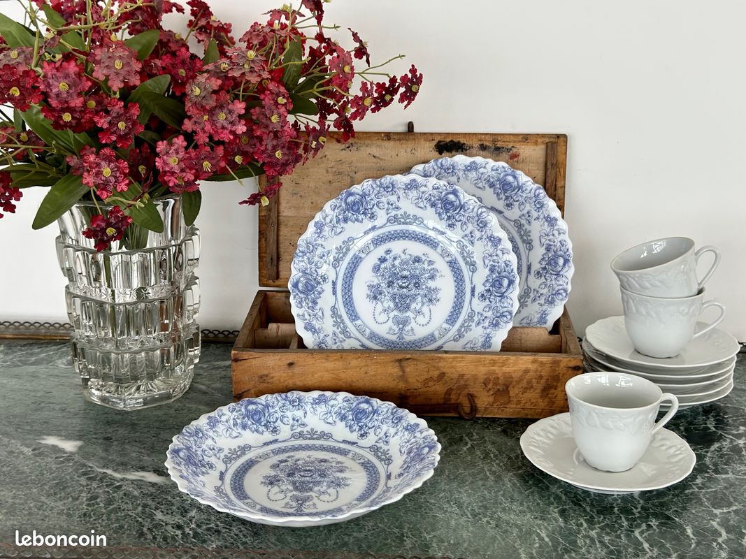 Lot de 6 assiettes creuses Arcopal, motifs de fleurs rouges, orange, jaunes