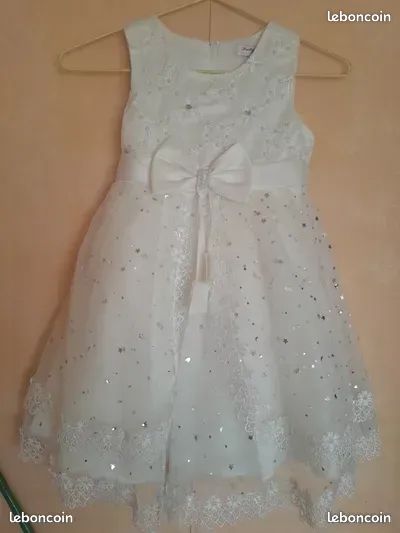 Robe de cérémonie blanche à paillettes et perles – Fille 6 ans (image 2)
