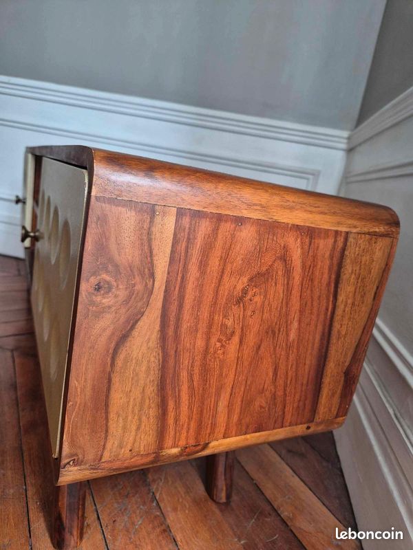 Meuble TV vintage en bois de Seesham massif et portes dorées (image 6)