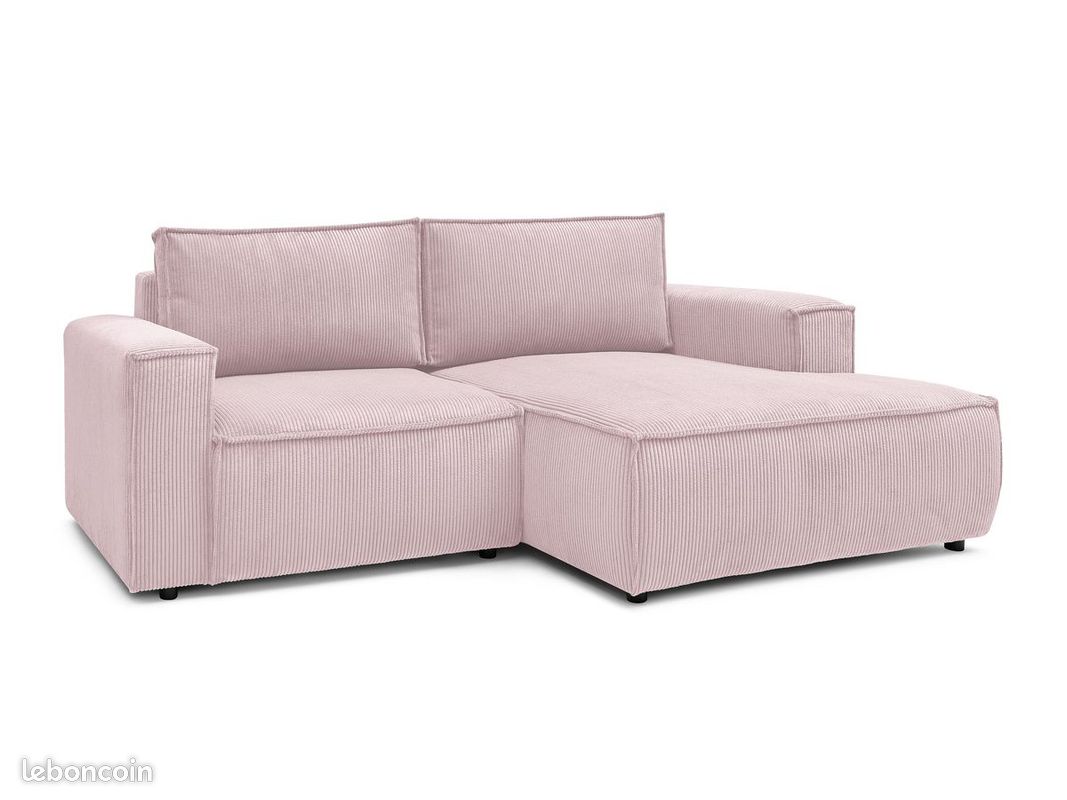 BOBOCHIC Canapé d'angle compact NIHAD velours côtelé Rose - Angle droit (image 7)