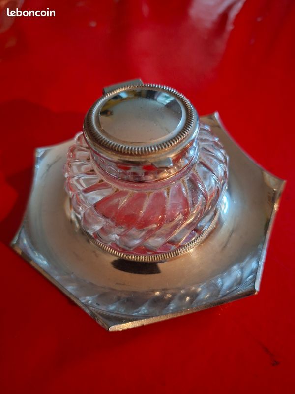 Encrier ancien verre et métal (image 1)