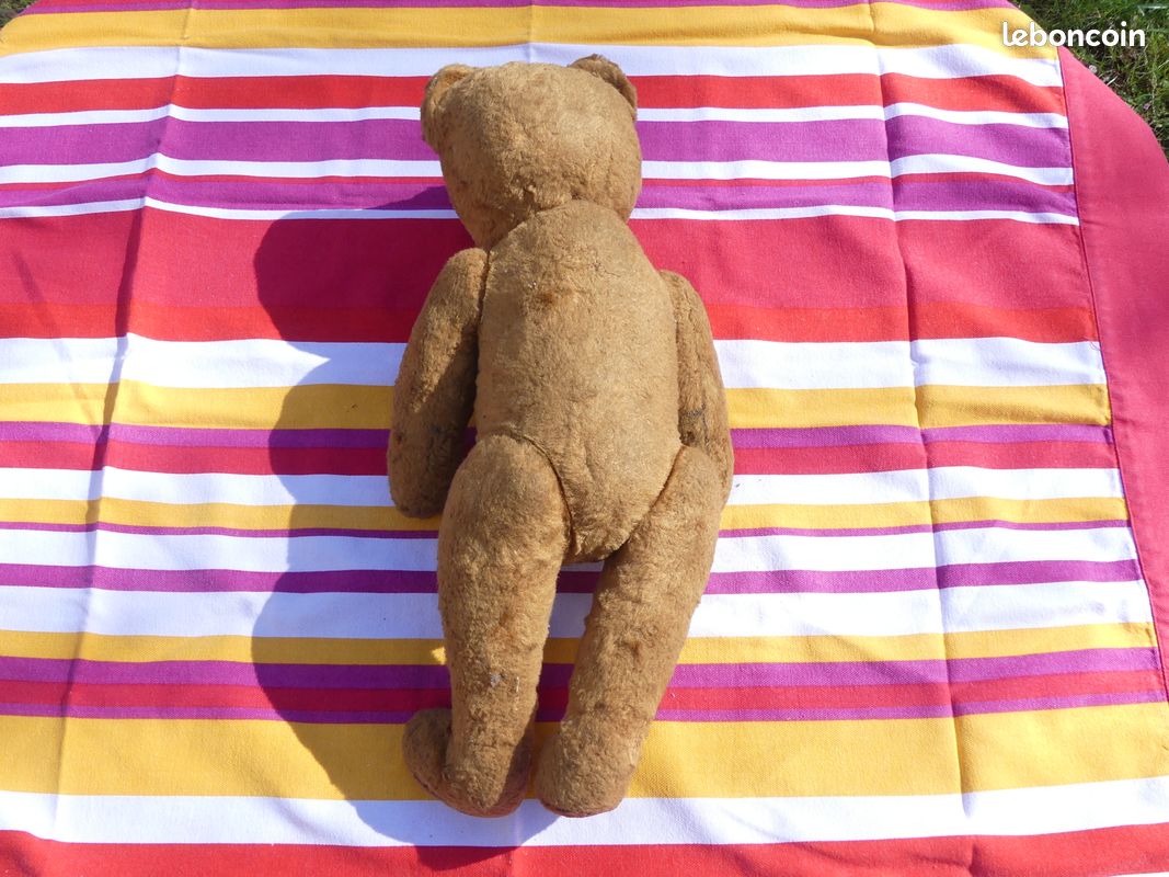 Grand Ours En Peluche Ancien 44 Cm - état D'usage - Charme Rétro