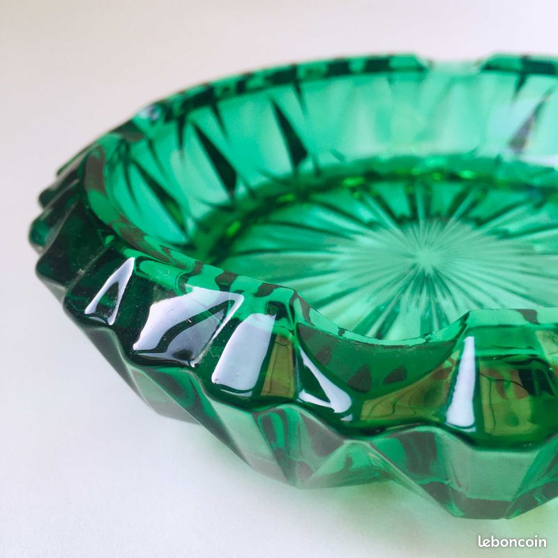 Cendrier Vide Poche Vintage Verre Émeraude (image 3)
