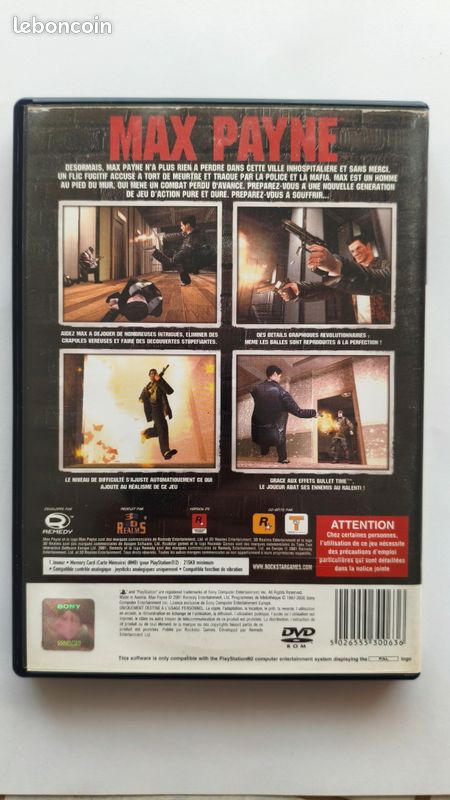 Jeu Max Payne PS2 - Version PAL FR Complète En Très Bon état - Sortie 2004