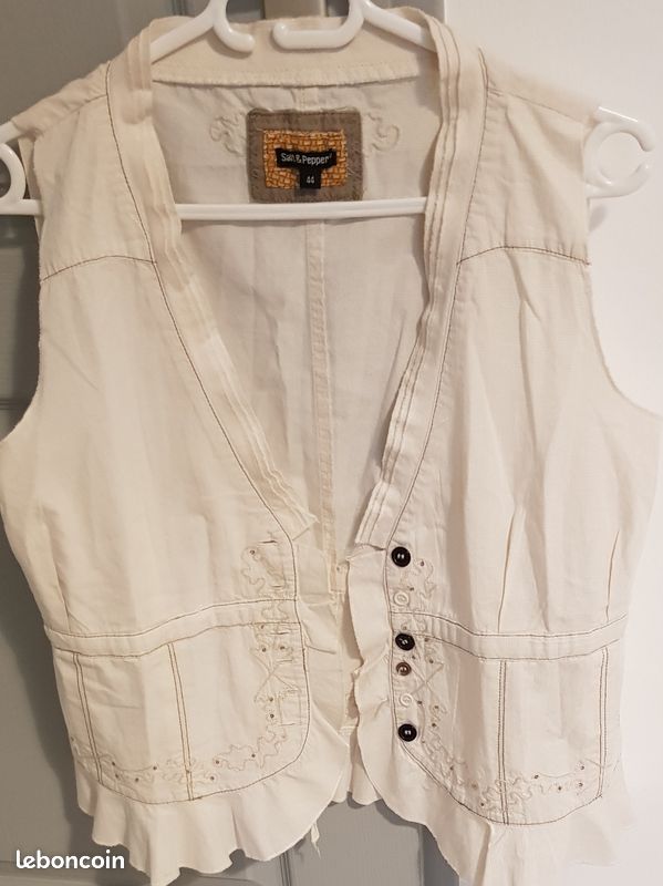 Gilet sans manches fantaisie écru (image 1)