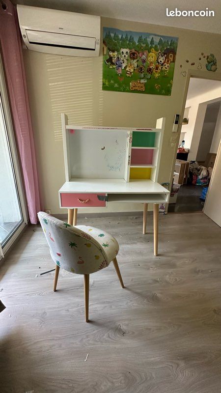Bureau vintage 1 tiroir rose corail et blanc avec chaise de bureau - Maisons du monde (image 5)