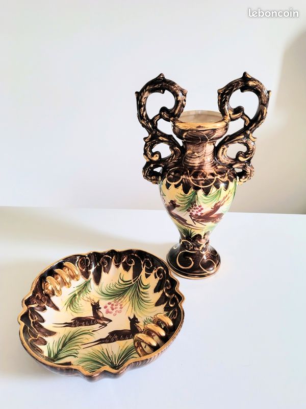Ensemble vase + plat H.Bequet Quaregnon vintage (image 1)