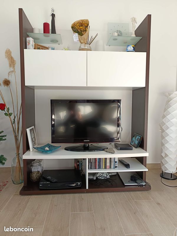 Meuble TV blanc et wengé (image 1)