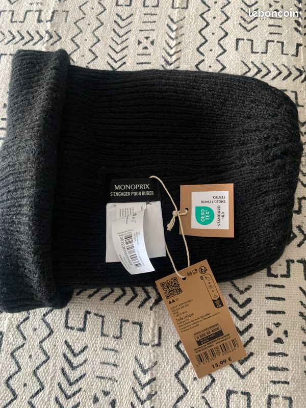 Bonnet Monoprix noir – taille unique – neuf avec étiquette (image 2)
