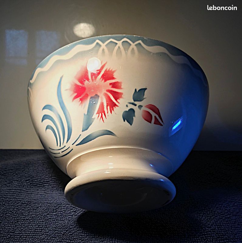 Bol Ancien Grand-Mère Sacavem - Hauteur 7,5 Cm, Céramique Multicolore - Occasion Avec Petites Imperfections