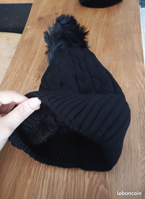 Bonnet noir doublé polaire (image 3)
