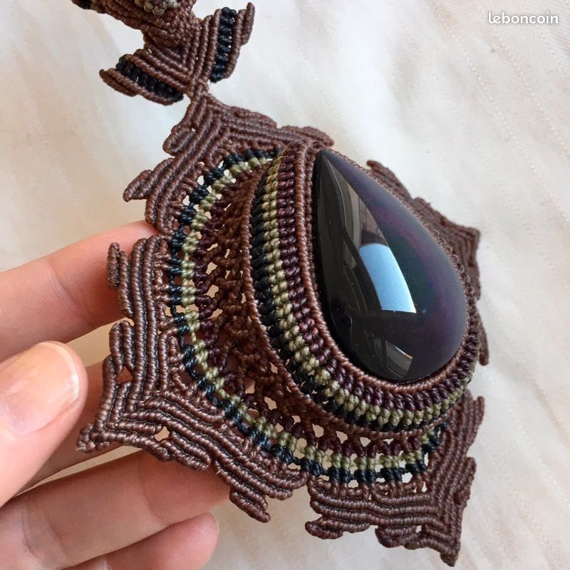 Collier Argentin Scupture Obsidienne Oeil Céleste (image 2)